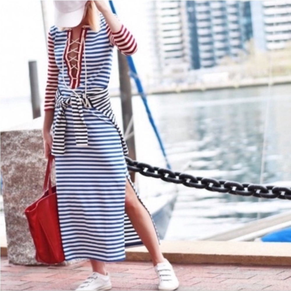 J. Crew Blue and White Striped Maxi Dress